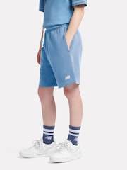 New Balance Aqua Blue Kids French Terry Small Logo 100% Cotton Shorts - Image 2 of 8