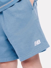 New Balance Aqua Blue Kids French Terry Small Logo 100% Cotton Shorts - Image 4 of 8