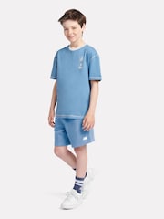 New Balance Aqua Blue Kids French Terry Small Logo 100% Cotton Shorts - Image 5 of 8