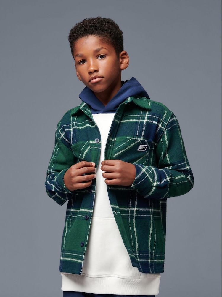 New Balance Green Boys 100% Cotton Premium Checked Shirt - Image 1 of 10 New Balance Green Boys 100% Cotton Premium Checked Shirt - Image 1 of 10