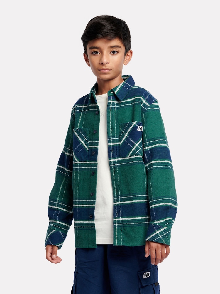 New Balance Green Boys 100% Cotton Premium Checked Shirt - Image 2 of 10