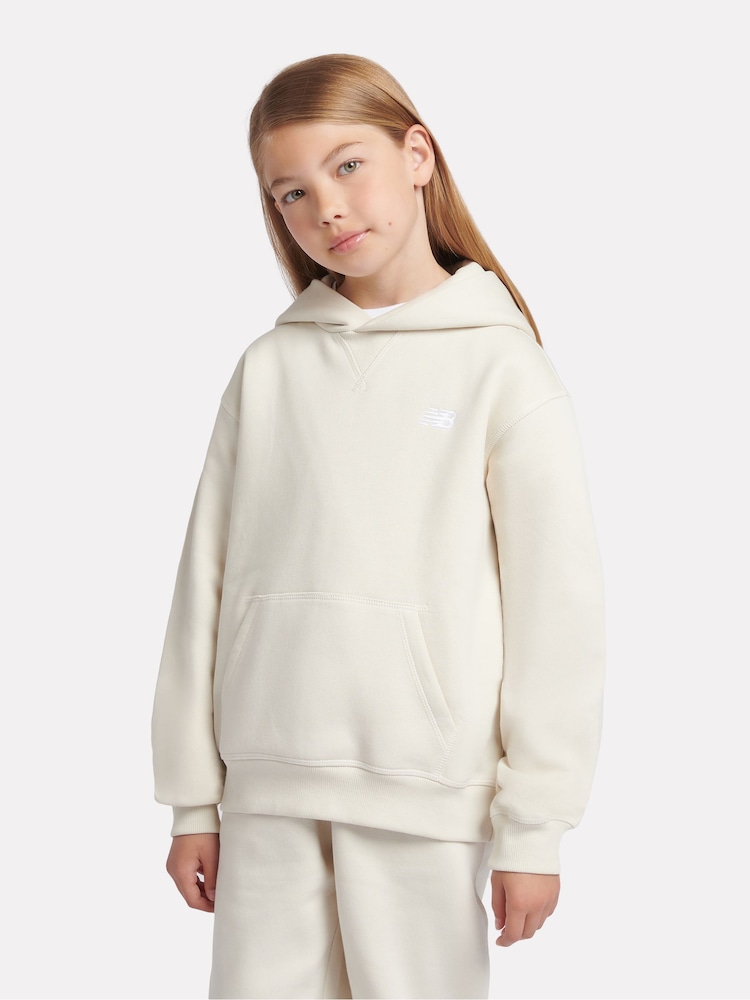 New Balance White Small Girls Brush Back Logo Hoodie - Image 1 of 9