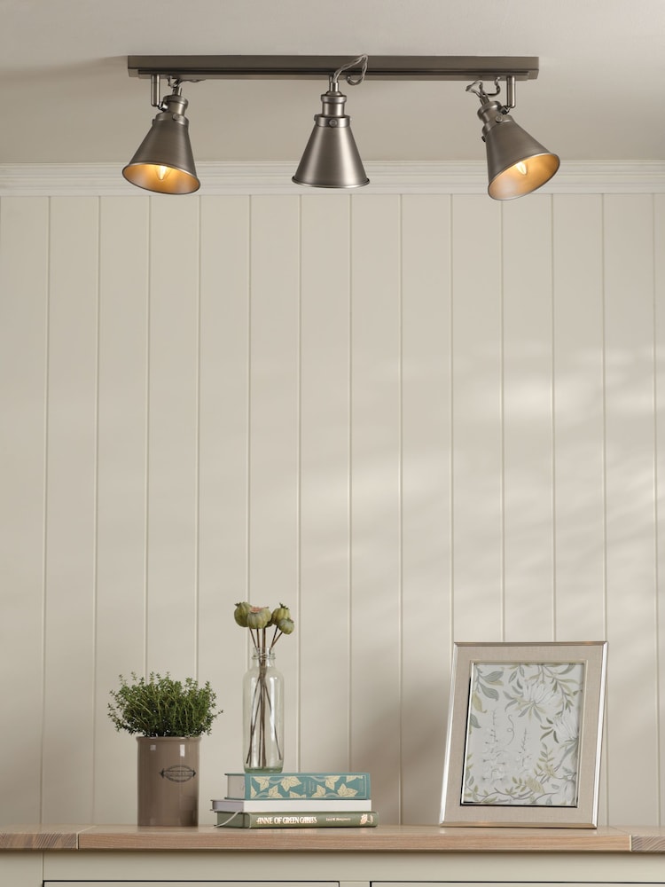 Laura Ashley Pewter Rufus 3 Light Linear Pendant Bar Ceiling Light - Image 1 of 6