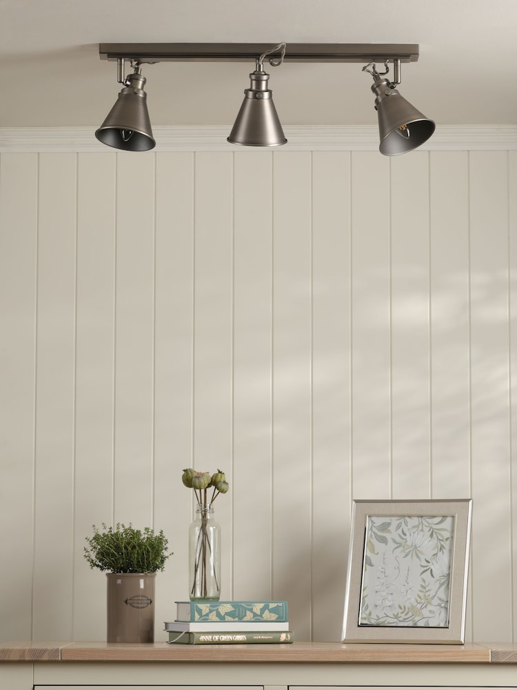 Laura Ashley Pewter Rufus 3 Light Linear Pendant Bar Ceiling Light - Image 2 of 6