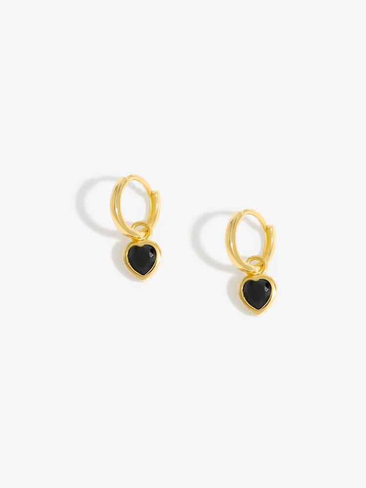 Inicio Gold Tone Gift Pouch Jet Heart Charm Earrings - Image 1 of 2