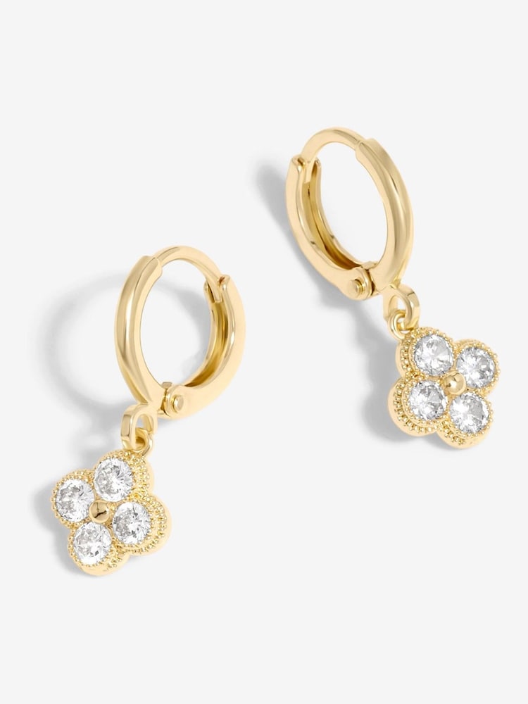 Inicio Gold Tone Gift Pouch Clover Charm Huggie Earrings - Image 1 of 1