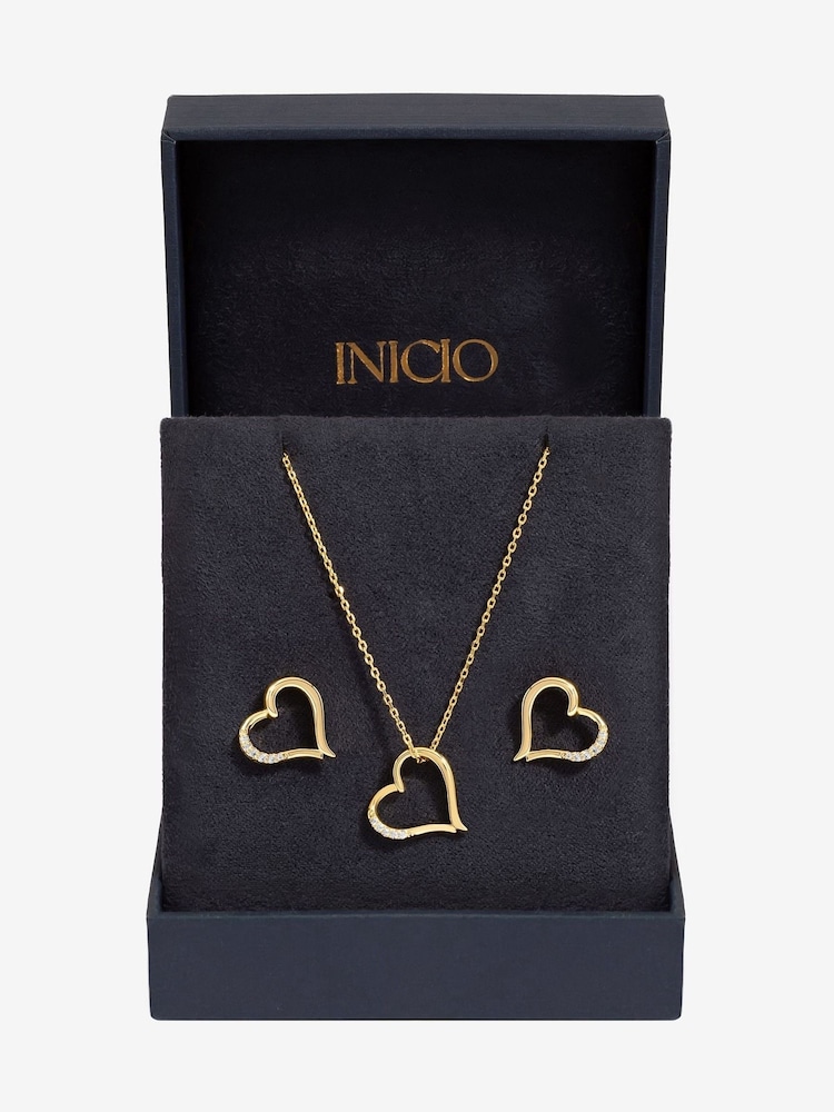 Inicio Gold Plated Cubic Zirconia Heart Set - Gift Boxed - Image 4 of 4