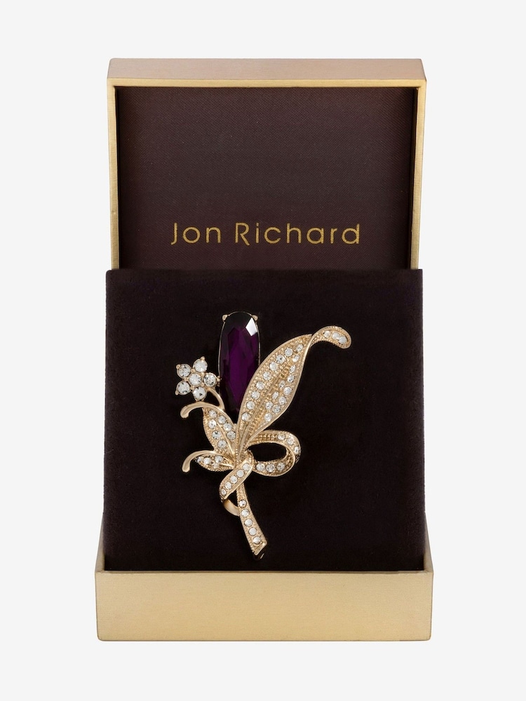 Jon Richard Gold Tone Gift Boxed Amethyst Floral Brooch - Image 1 of 3