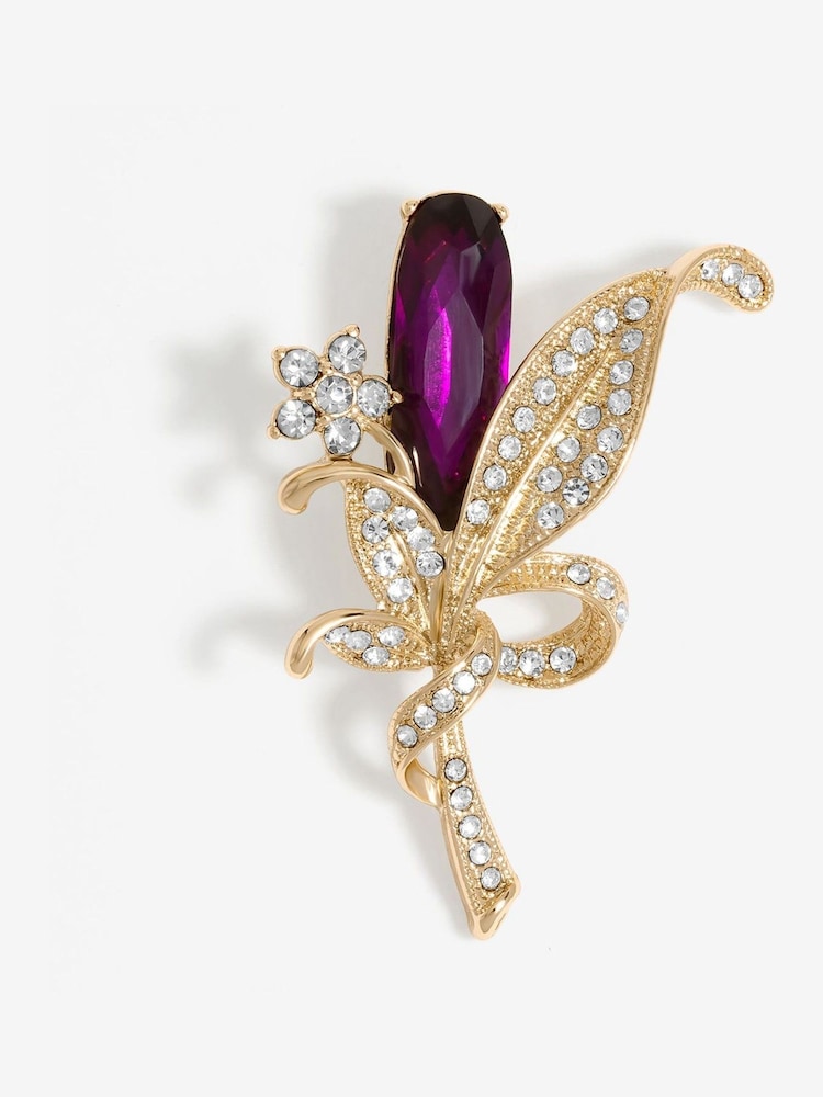 Jon Richard Gold Tone Gift Boxed Amethyst Floral Brooch - Image 2 of 3