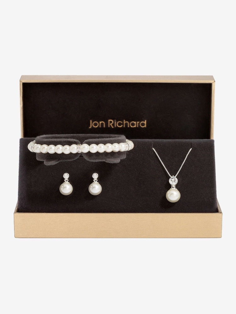 Jon Richard Silver Tone Crystal Pearl Trio Set - Gift Boxed - Image 1 of 2