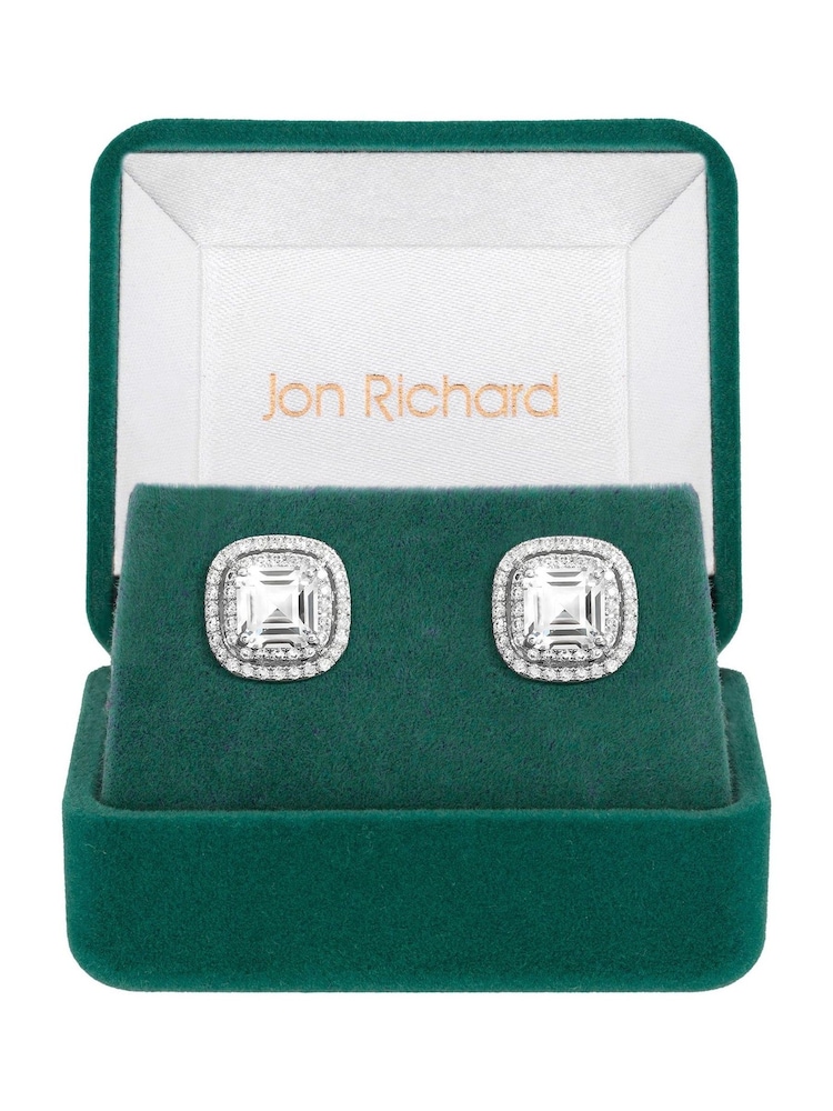 Jon Richard Silver Tone Cubic Zirconia Square Crystal Stud Earrings - Image 1 of 3