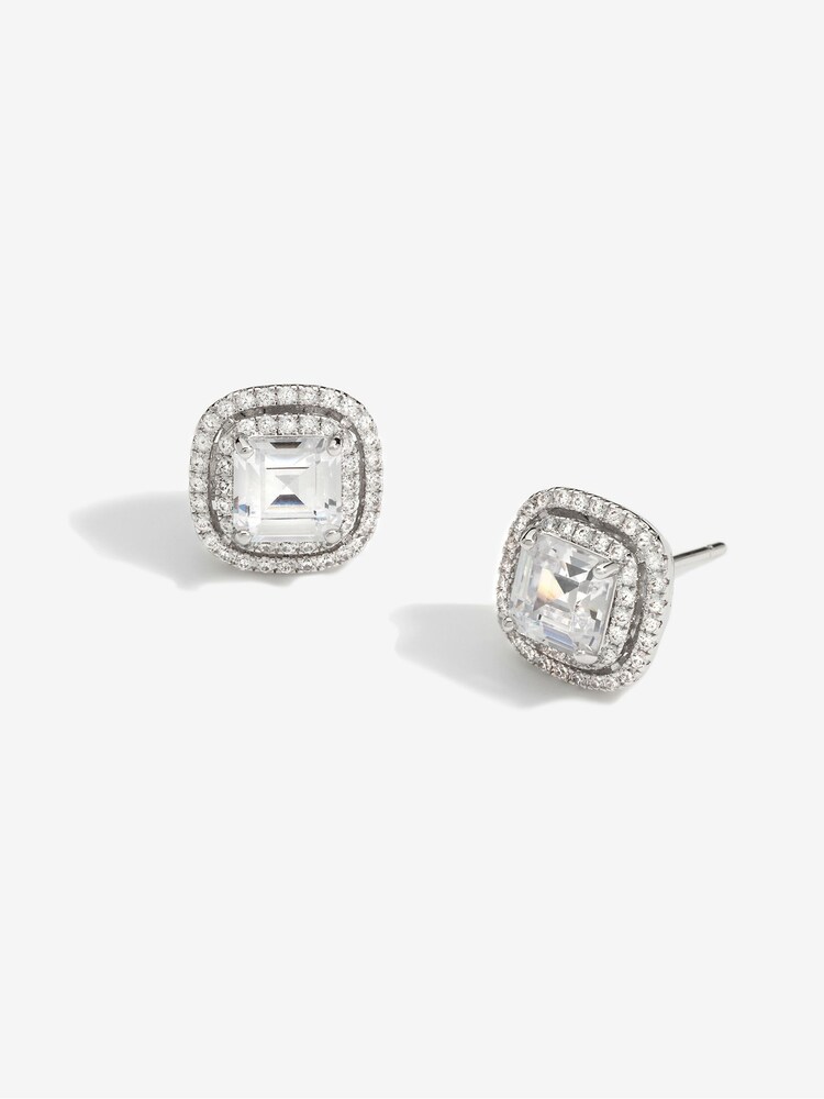 Jon Richard Silver Tone Cubic Zirconia Square Crystal Stud Earrings - Image 2 of 3