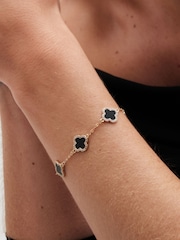 Jon Richard Gold Tone Jet Enamel Clover Bracelet - Image 2 of 4