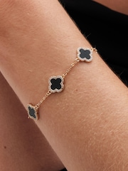 Jon Richard Gold Tone Jet Enamel Clover Bracelet - Image 3 of 4