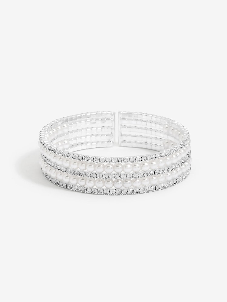 Jon Richard Silver Tone Crystal And Pearl Cuff Bracelet - Image 2 of 3