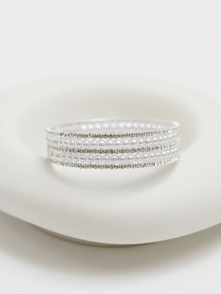 Jon Richard Silver Tone Crystal And Pearl Cuff Bracelet - Image 3 of 3
