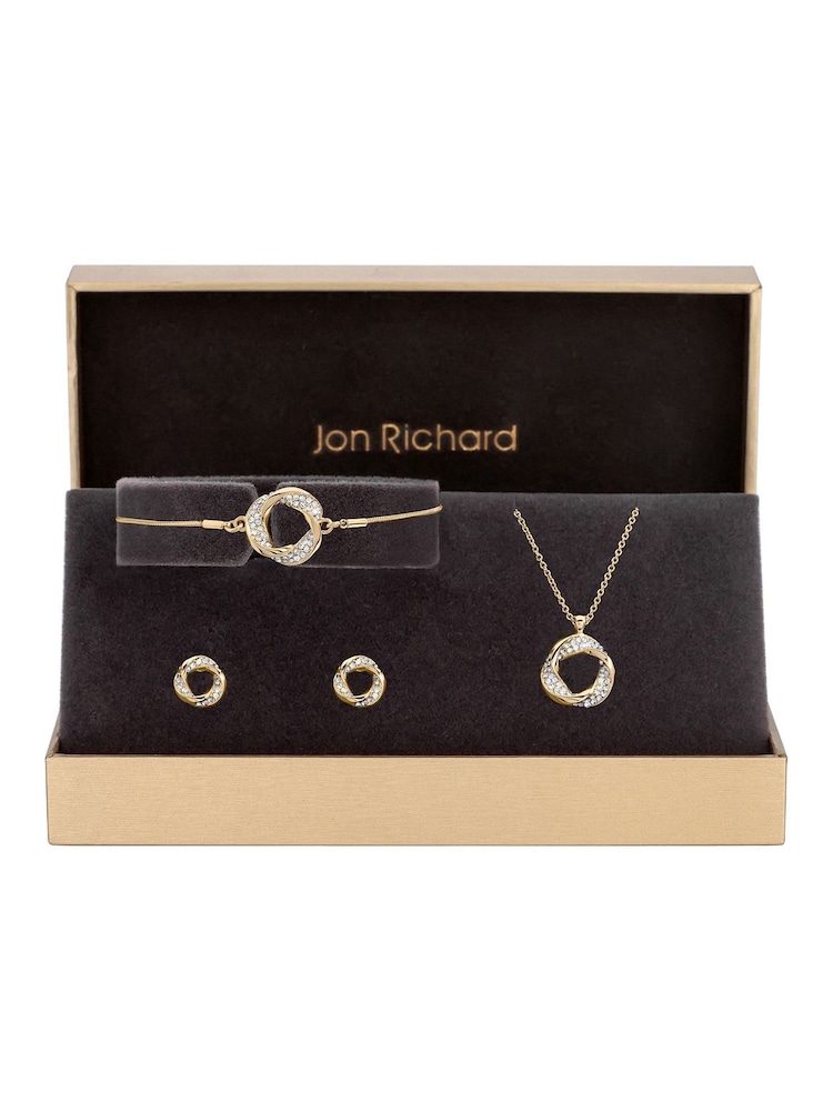 Jon Richard Gold Tone Emerald And Crystal Twist Drop Trio Set - Gift Boxed - Image 1 of 5 Jon Richard Gold Tone Emerald And Crystal Twist Drop Trio Set - Gift Boxed - Image 1 of 5