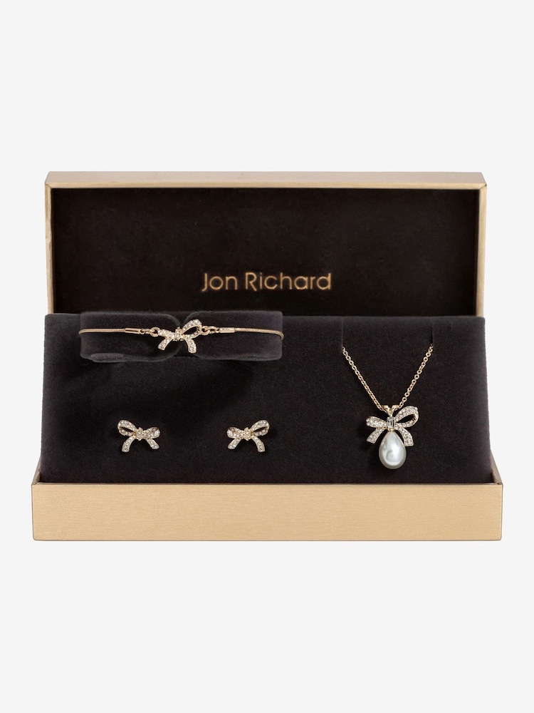 Jon Richard Gold Tone Crystal Bow And Pearl Trio Set - Gift Boxed - Image 1 of 4 Jon Richard Gold Tone Crystal Bow And Pearl Trio Set - Gift Boxed - Image 1 of 4