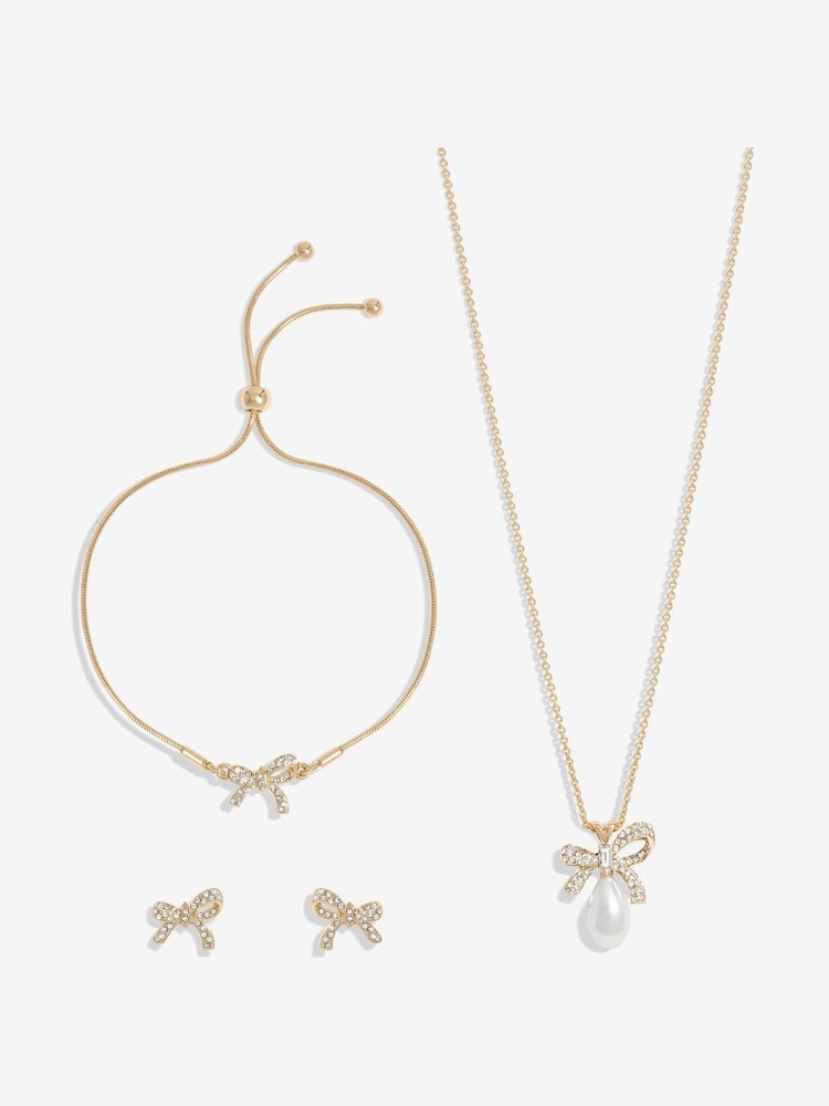Jon Richard Gold Tone Crystal Bow And Pearl Trio Set - Gift Boxed - Image 2 of 4 Jon Richard Gold Tone Crystal Bow And Pearl Trio Set - Gift Boxed - Image 2 of 4