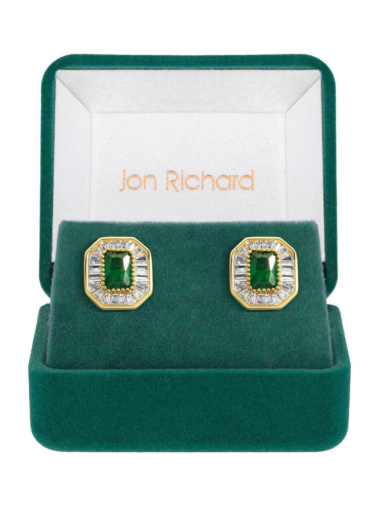 Jon Richard Gold Tone Emerald Baguette Stud Earrings - Image 1 of 3