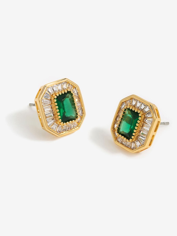 Jon Richard Gold Tone Emerald Baguette Stud Earrings - Image 2 of 3