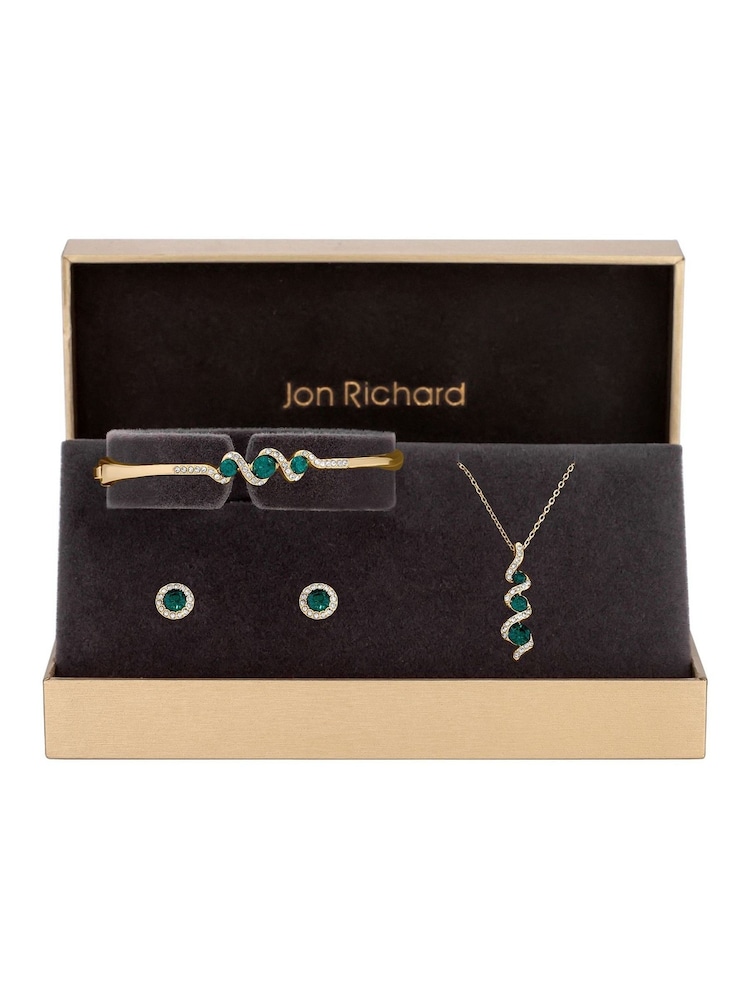طقم من ثلاث قطع بتصميم ملفوف من الزمرّد والكريستال من Jon Richard - في صندوق هدايا - صورة 1 من 4