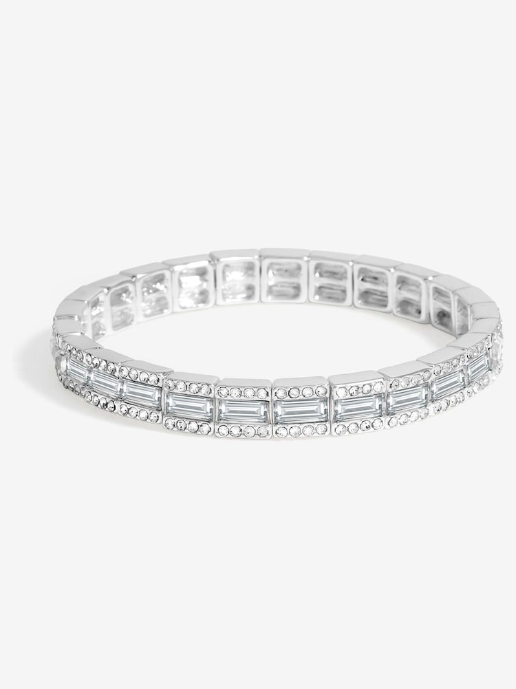 Jon Richard Silver Tone Crystal Baguette Stretch Bracelet - Image 1 of 3