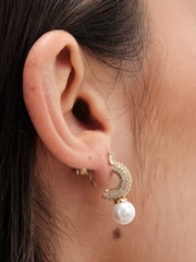 Jon Richard Silver Tone Cubic Zirconia Pearl Huggie Earrings - Image 1 of 3