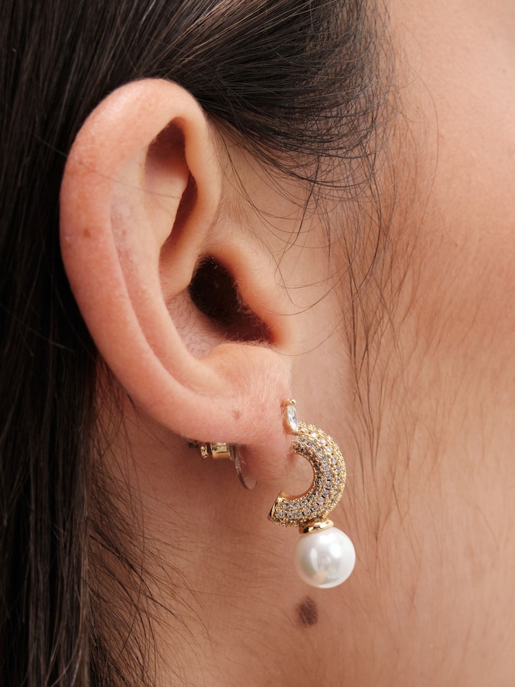Jon Richard Silver Tone Cubic Zirconia Pearl Huggie Earrings - Image 1 of 3