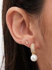Jon Richard Silver Tone Cubic Zirconia Pearl Huggie Earrings - Image 2 of 3