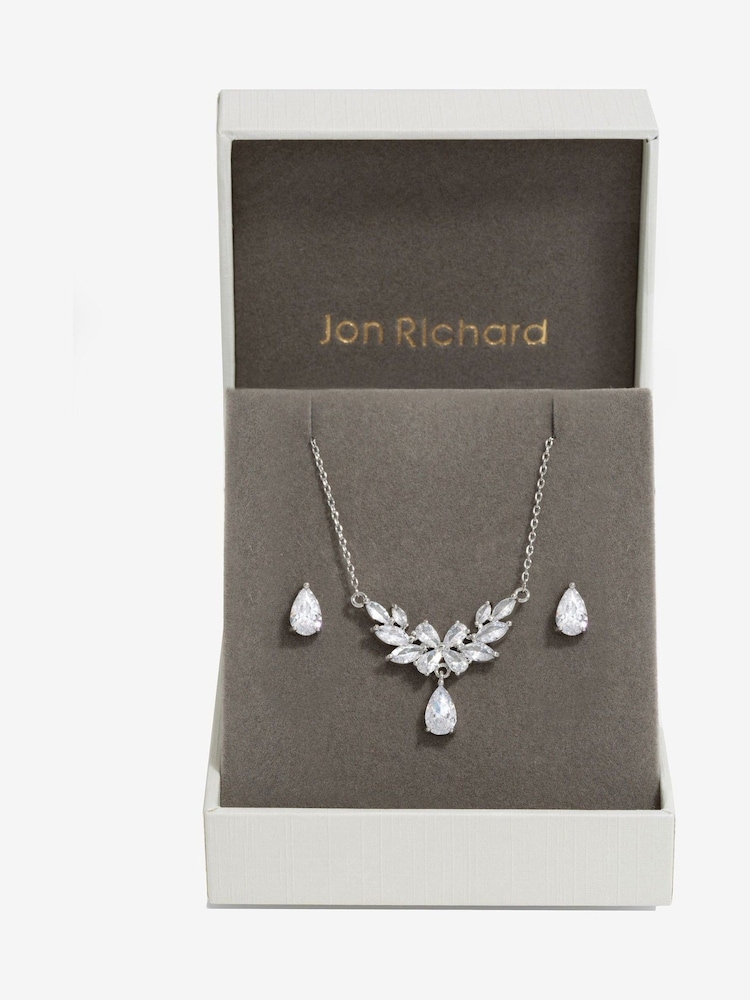 Jon Richard Silver Tone Cubic Zirconia Floral Set - Gift Boxed - Image 1 of 5
