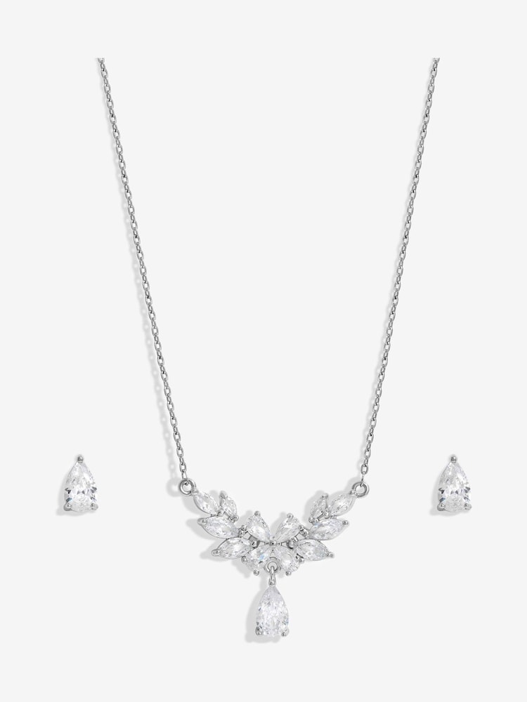 Jon Richard Silver Tone Cubic Zirconia Floral Set - Gift Boxed - Image 2 of 5