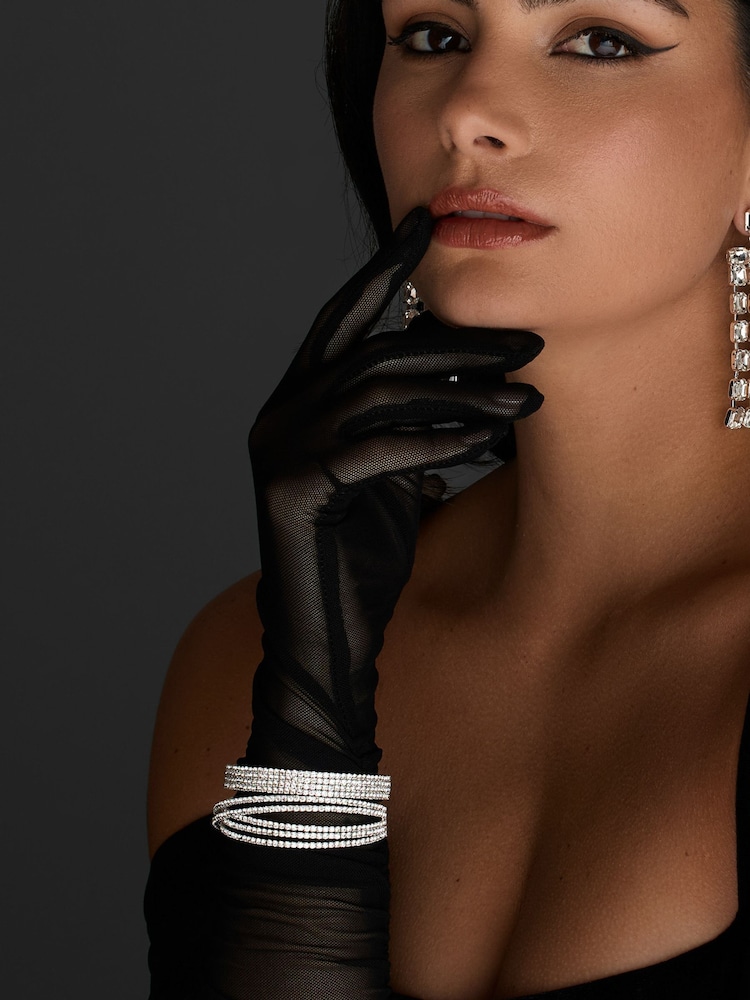 Jon Richard Silver Tone Crystal Cross Over Cuff Bracelet - Image 2 of 3