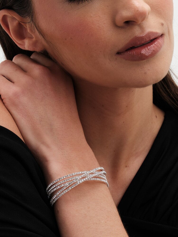 Jon Richard Silver Tone Crystal Cross Over Cuff Bracelet - Image 3 of 3