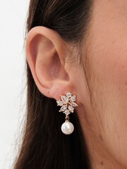 Jon Richard Gold Tone Cubic Zirconia Pearl Occasion Earrings - Image 1 of 3