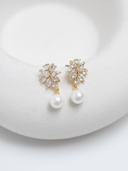 Jon Richard Gold Tone Cubic Zirconia Pearl Occasion Earrings - Image 2 of 3