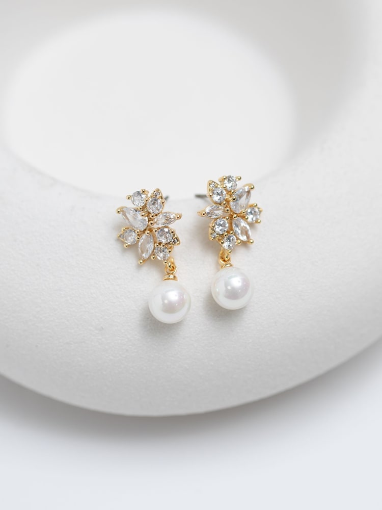 Jon Richard Gold Tone Cubic Zirconia Pearl Occasion Earrings - Image 2 of 3