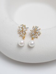 Jon Richard Gold Tone Cubic Zirconia Pearl Occasion Earrings - Image 3 of 3
