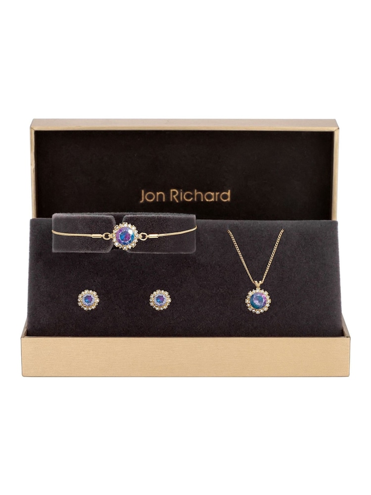 Jon Richard Gold Tone Purple Effect Stone Halo Set - Gift Boxed - Image 1 of 3
