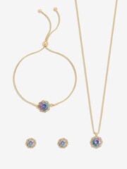 Jon Richard Gold Tone Purple Effect Stone Halo Set - Gift Boxed - Image 2 of 3