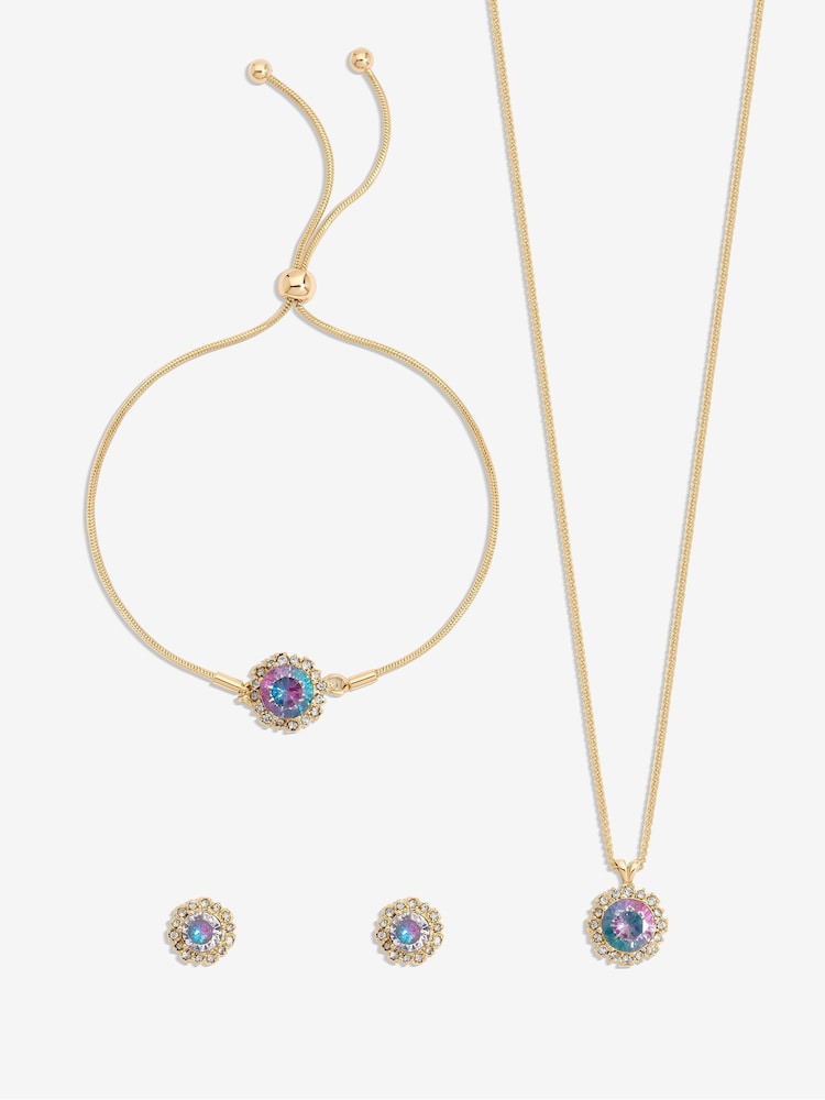 Jon Richard Gold Tone Purple Effect Stone Halo Set - Gift Boxed - Image 2 of 3