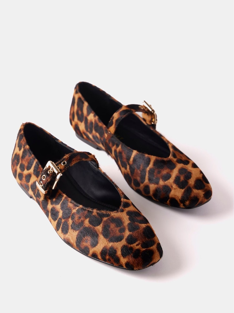 Mint Velvet Cream Animal Print Textured Ballet Pumps - Image 3 of 3