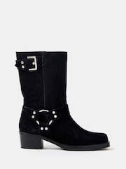 Mint Velvet Black Suede Biker Boots - Image 1 of 2