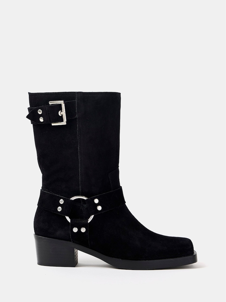 Mint Velvet Black Suede Biker Boots - Image 1 of 2