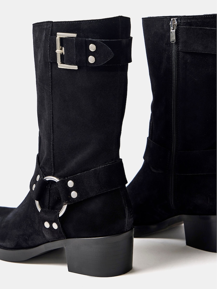 Mint Velvet Black Suede Biker Boots - Image 2 of 2