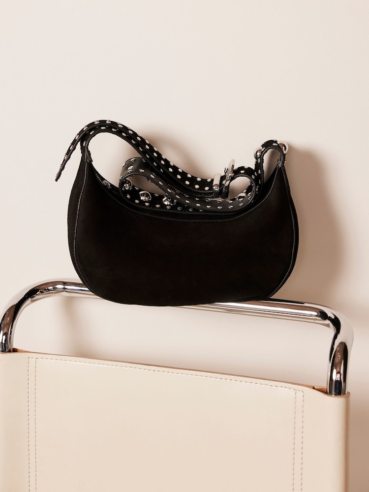 Mint Velvet Black Suede Studded Sling Bag - Image 2 of 4 Mint Velvet Black Suede Studded Sling Bag - Image 2 of 4