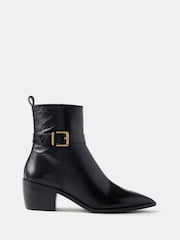 Mint Velvet Black Leather Block Heel Boots - Image 1 of 2