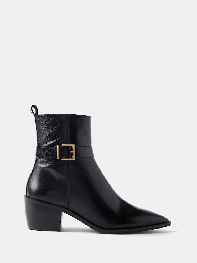 Mint Velvet Black Leather Block Heel Boots - Image 1 of 2