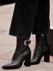 Mint Velvet Black Leather Buckle Ankle Boots - Image 1 of 1