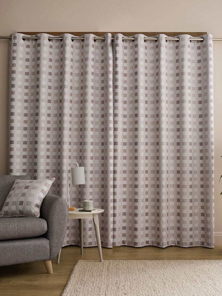 Catherine Lansfield Natural Wilson Check Thermal Blackout Lined Eyelet Curtains - Image 2 of 5